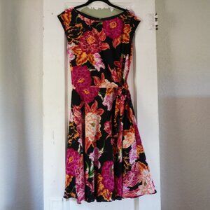 Tahari Sleeveless Floral A-Line Dress with Tie